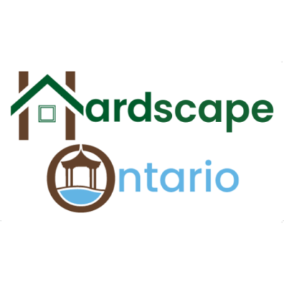 Hardscape Ontatio Logo with a gazebo, pool and a house symbols